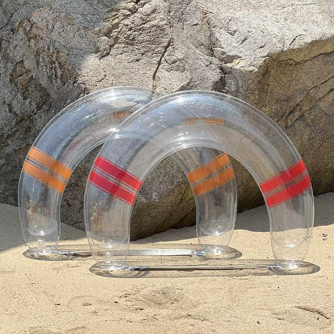 렛뎀샵 어린이 성인 물놀이 반링 튜브, 1개, 투명 ( 브라운 스트라이프 )