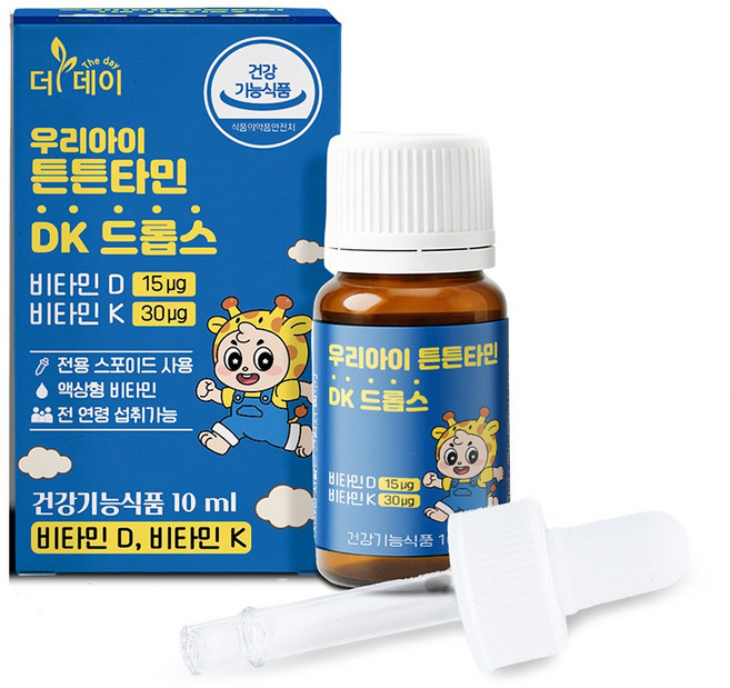 더데이 돌아기 키즈 어린이 초등학생 액상 멀티비타민 비타민D(600IU) 비타민K 칼슘 MCT오일, 튼튼타민DK, 1개, 10ml