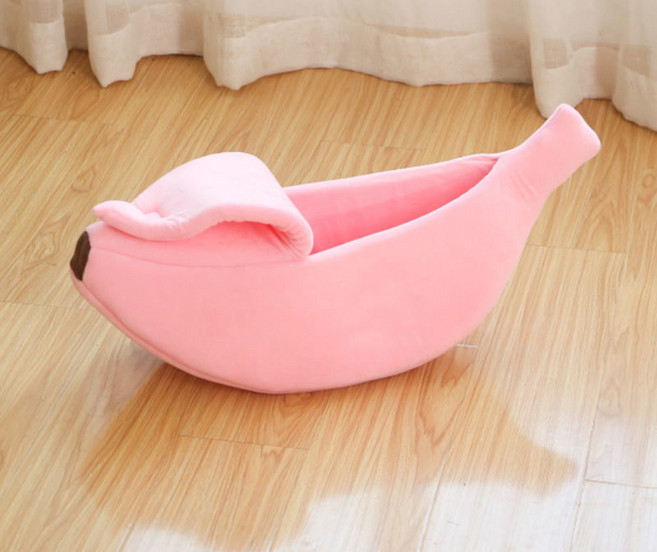 해피유통 사계절 바나나 고양이집 반밀폐 개집 애견 침대 jhwj, S-45 * 15*12cm, 핑크-담요 증정, 1개
