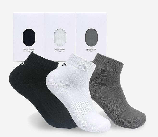 언디자인드라이프 쿨맥스 논슬립 스포츠양말 3족세트 남자 단목 3중쿠션, 화이트/그레이/블랙, 3개