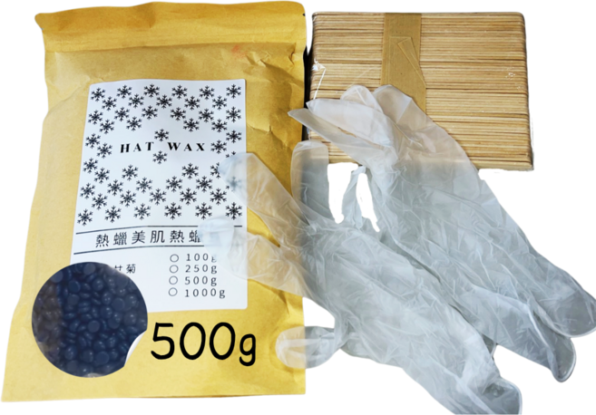 除毛 美肌 熱蠟入門套組 不沾鍋熱蠟機 蜜蠟 私密處除毛 熱蠟除毛 比利時熱蠟 250g 500g 熱蠟套組包裝, 1個, 洋甘菊蠟豆500g+50支木棒+手套1對