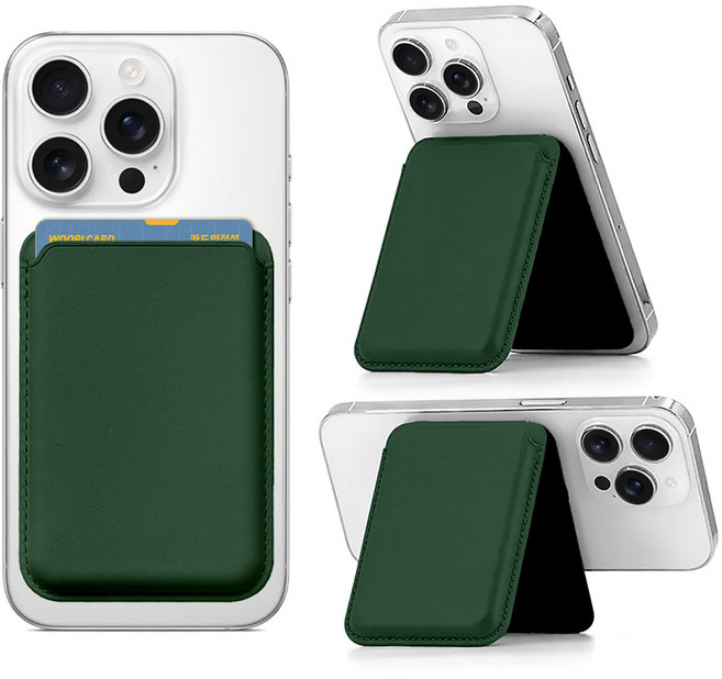 뷰씨 맥세이프 자력 2배 카드 3장 수납 가죽 카드지갑 거치대, 1개, 클로버