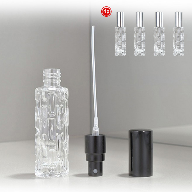 [LxU] 미스트 분사 유리 향수 공병 10ml 리필용 스프레이 소분용기 세트, 4개, 실버