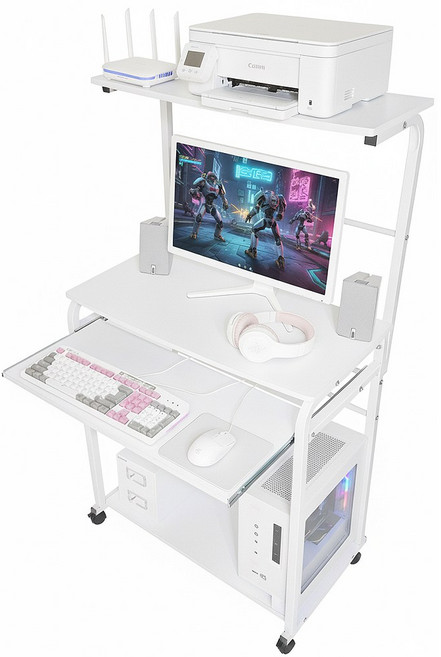 심플 좁은공간 학생 학원 원룸 이동식 2단 와이드 공간절약형 1인용 컴퓨터책상, 화이트