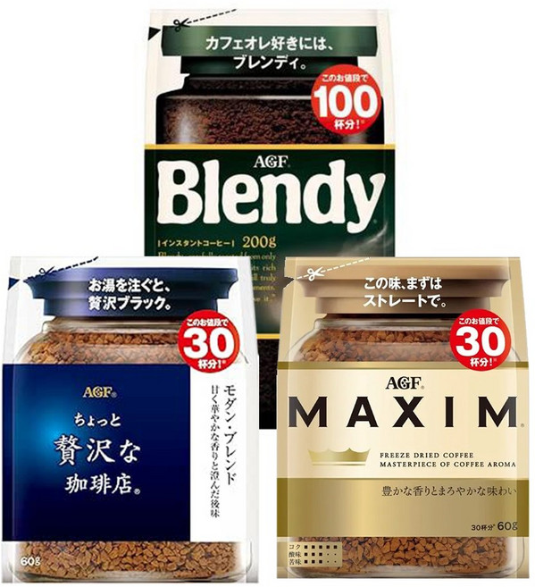 AGF 커피 리필 세트(브랜디 인스턱트 커피 리필 200g + 조금호화스런 커피 스페셜블랜드 리필 60g + AGF MAXIM 인스턴트 커피 리필 60g) 총 320g