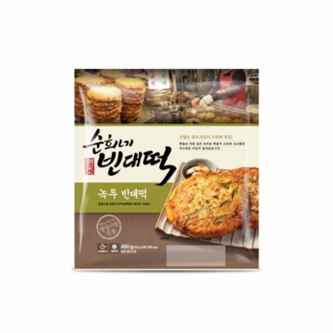 피코크 순희네 녹두빈대떡 400g 냉동 에어프라이어 광장시장 빈대떡 부침 전 명절 제사 전통주 막걸리 안주 포차 캠핑 간식 야식, 4개