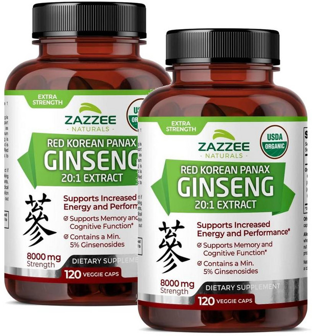 재지 레드 코리안 파낙스 진생 홍삼 추출물 8000mg Zazzee Red Korean Panax Ginseng, 2개, 120정