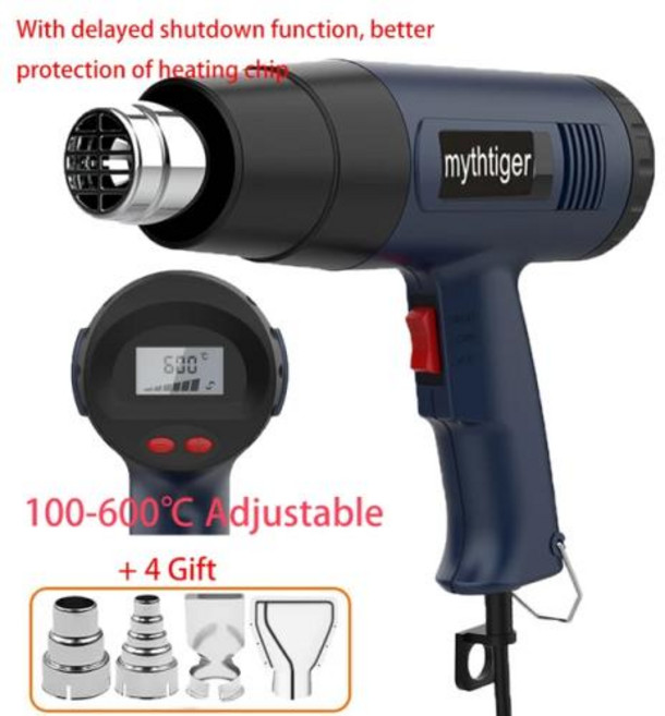 용접기 열풍기 무선히팅건 핫툴 전기열풍기 가변 온도 조절 가능한 히트 건 자동차 필름 베이킹 열 수축 튜브 산업용 전동 공구 2000W 신제품, 01 Color 5 EU 4 GIFT, 1개