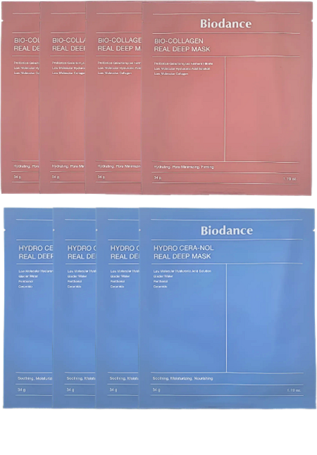 바이오던스 바이오 콜라겐 리얼 딥 마스크4매+하이드로 세라놀 리얼 딥 마스크4매 수면팩, 1개, 34g