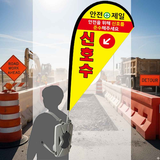 신호수깃발 풀세트 NEW 윈드깃발 안전유도자 현장유도 도로공사 안전제일 신호수깃대, 폴대만(본체제외)