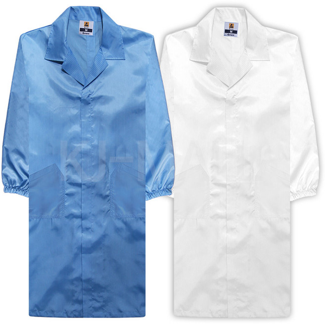 ESD 제전방진복 - 가운 / Y카라/제전복/무진복/크린룸 작업복, 1개, 스카이블루