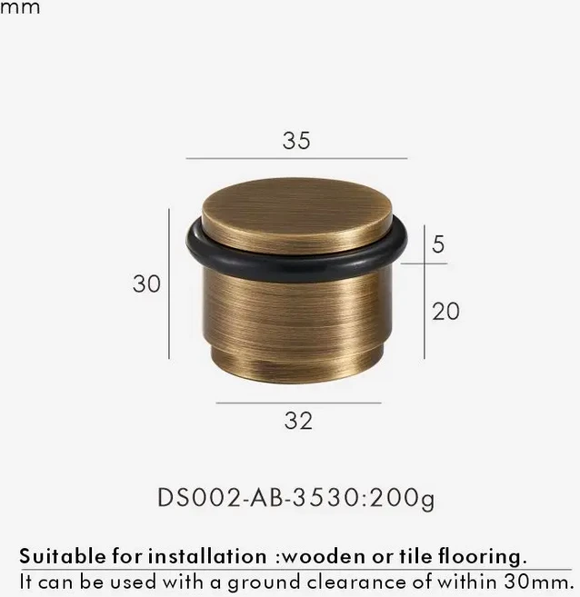 Nurlin 황동 견고한 새로운 구조 일반 문짝 스토퍼 욕실 및 게이트 매트 골드 앤티크 니켈, 01 DS002-AB-3530