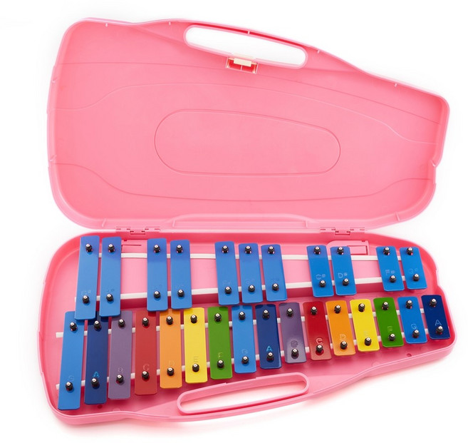 명창 공명 실로폰 27키(연분홍) 박스형 무지개 칼라음판 [실.채포함], 1개, 핑크, 27판