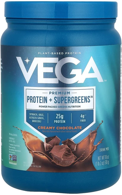 Vega Premium Protein + Supergreens™ Creamy Chocolate 1 lb 2 oz 510 g, Vega, Premium, Protein + Super, 510g, 1개 - 쿠팡