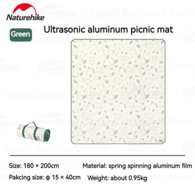 네이처하이크 알루미늄 필름 피크닉 매트 야외 캠핑 휴대용 초음파 방습 매트 귀여운 진흙 토끼 쿠션 5-6 인용, 1) Green 180x200cm