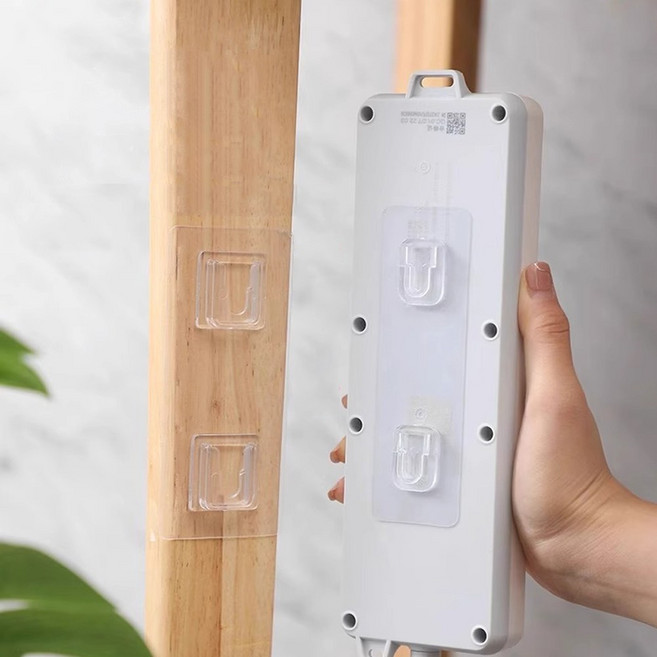 이지유 못없이 무타공 매직후크 버클형 2구 접착식 투명 멀티탭 정리 부착, 세로형, 10개