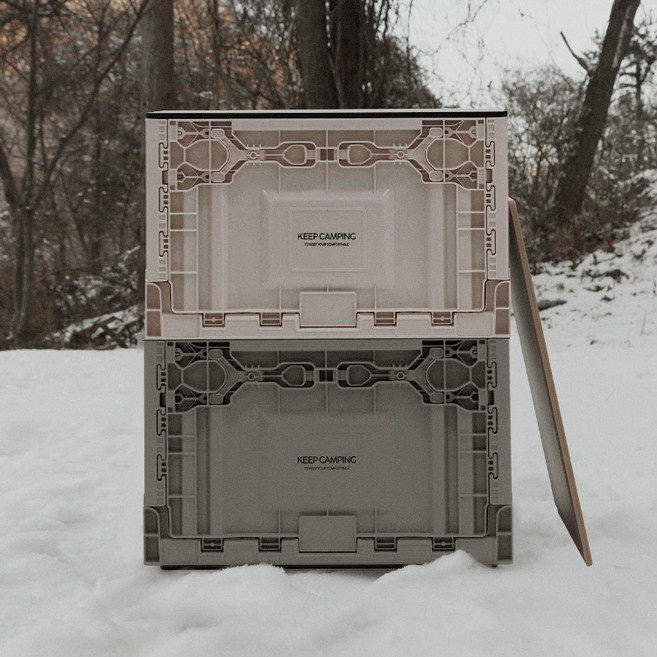 KEEP 캠핑 피크닉 차박 더블 도어 멀티 오픈형 다용도 접이식 폴딩 박스 대형 수납 정리함 63L, 베이지(NEW)