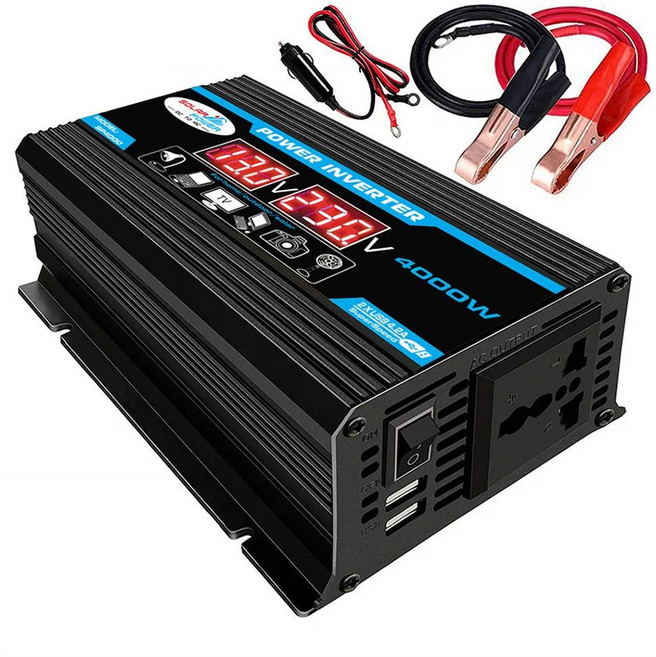 된 사인파 차량 스마트 인버터 RV전용 LCD 디스플레이 6000W 전력 변환기 DC 12V AC 110V 220V, 02 02 Black 12 V 220V, 1개
