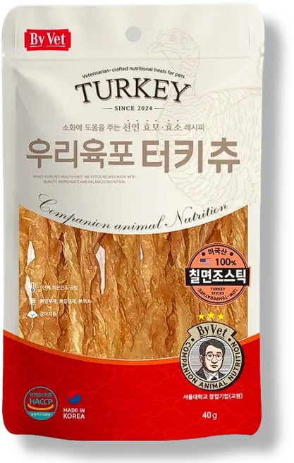 바이벳 우리육포 국내산 강아지 수제 간식 대용량, 40g, 1개, 터키츄스틱