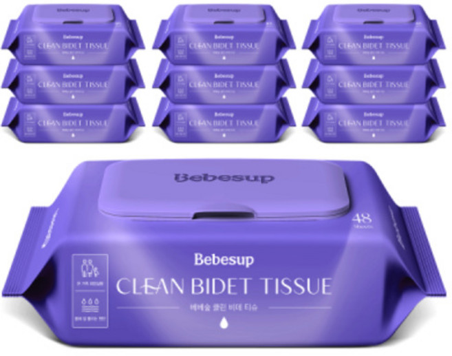 베베숲 프라임 비데물티슈 48매 캡 10팩 온가족 사용가능/사용후 바로 변기에 쏙(스타배송, 1개, 1개입