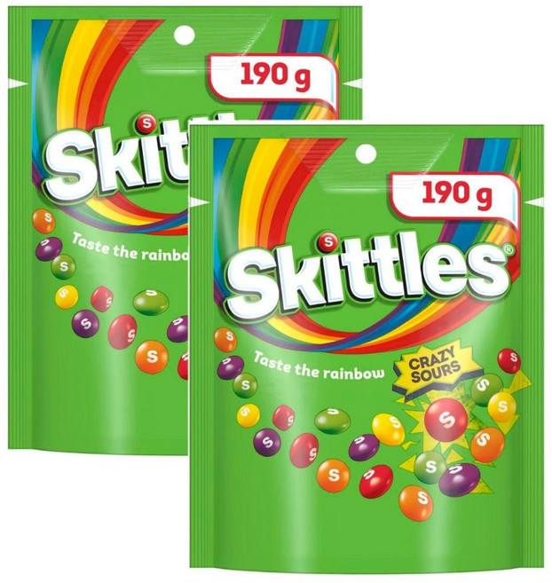 스키틀즈 사워맛 츄이 캔디 Skittles Sours Chewy Lollies Party Share Bag, 190g, 2개