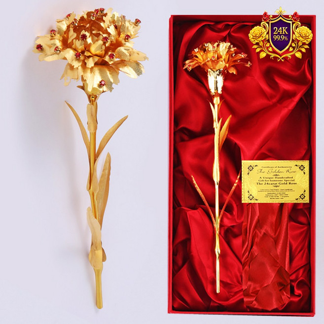 24k 금 금장미 스톤 금카네이션 한송이 꽃 카네이션 어버이날 부모님 스승의날 선생님 선물 생일 생신 결혼기념일 축하 꽃 여자 선물, 1개, 블루스톤 금카네이션
