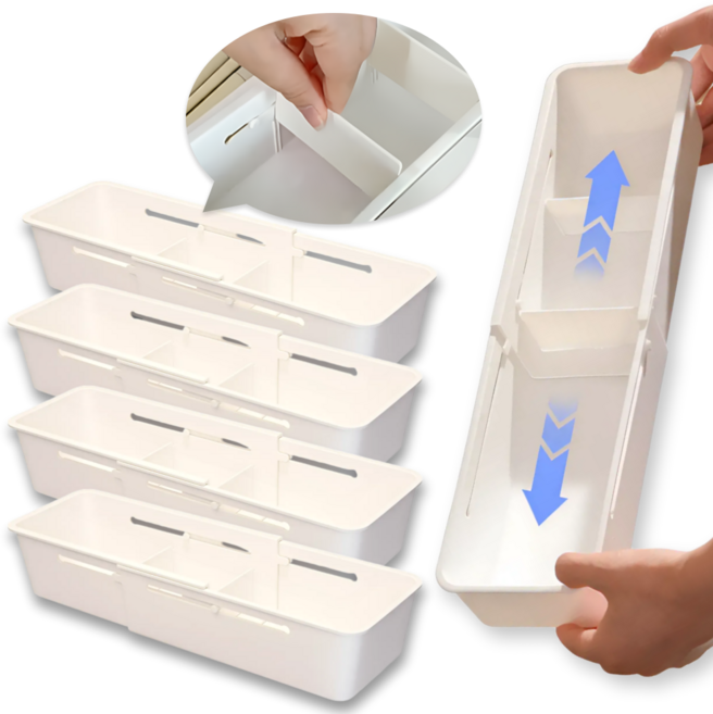 라로미 길이조절 칸막이 수납정리함, 4개, 화이트 슬림