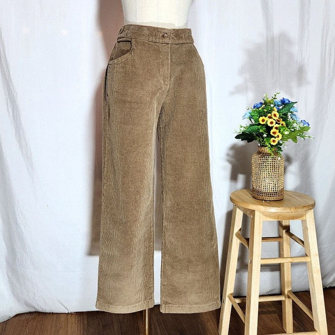 일자골덴바지 겨울 오픈형 코듀로이 지퍼 뒷밴드 스판 롱 팬츠