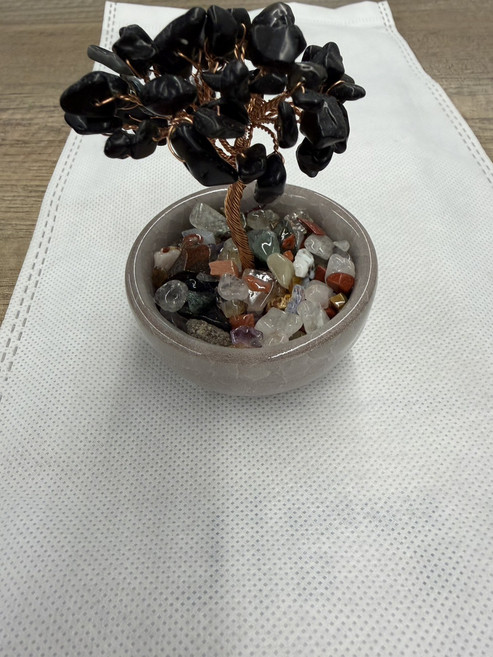 水晶樹 招財樹 黑曜石 能量水晶 擺飾盆栽, 黑色