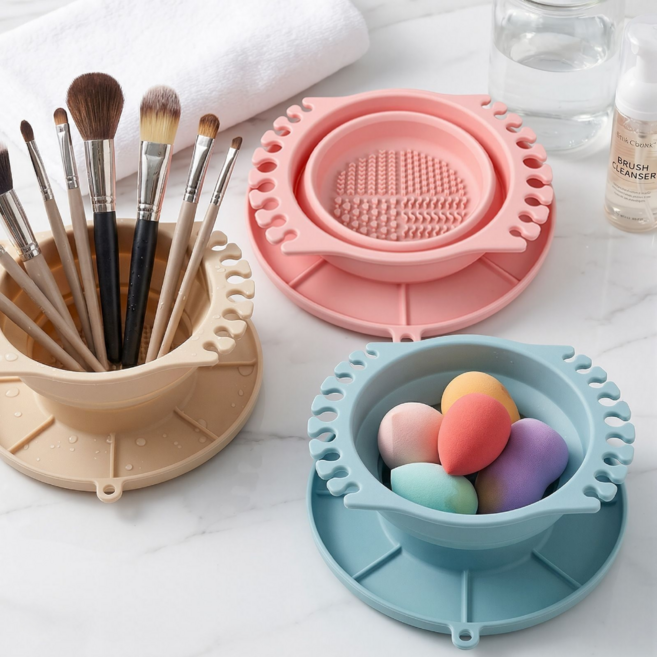 도라스 메이크업 브러쉬 세척 트레이, 1개, 베이지