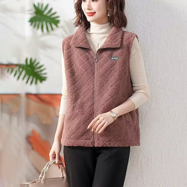 ROYALBELLE 여성 빅사이즈 후리스 집업 포켓 베이직 베스트 따뜻한 데일리 레이어드 조끼 N0070825