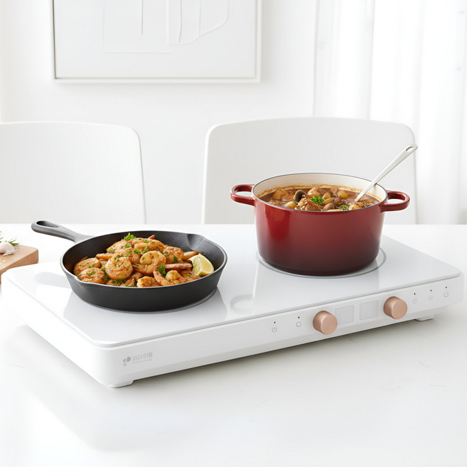 키친아트 2구 인덕션 전기레인지 휴대용 가정용 원룸 탕비실 전기렌지, 가지고 다닐 수 있는, 2040NK (흰)