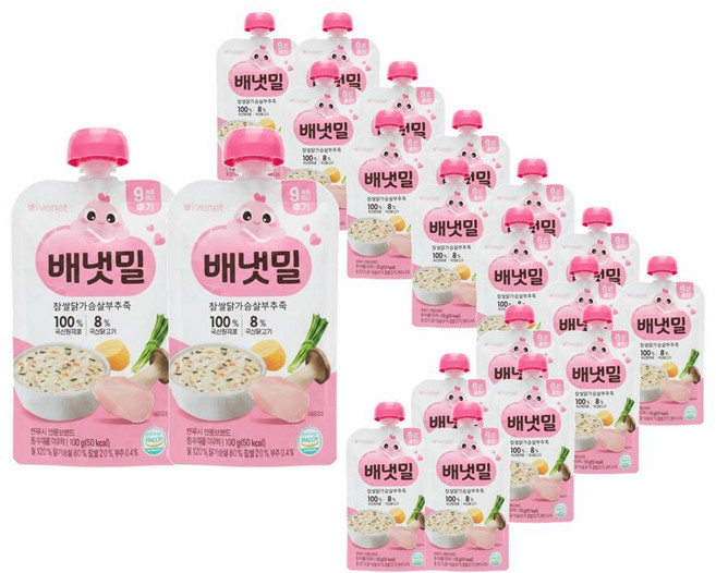 아이배냇 배냇밀 실온이유식 후기 세트 찹쌀닭가슴살부추죽 100g 20개 기저귀가방 여행, 10세트