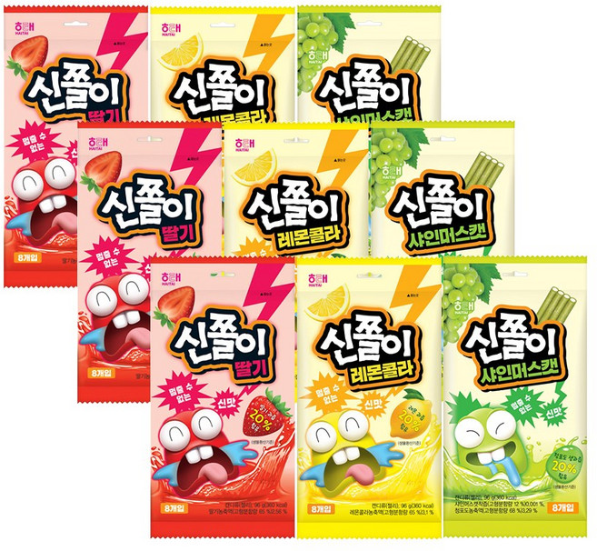 해태 신쫄이 (딸기 1개+레몬콜라 1개+샤인머스캣 1개), 3세트, 288g