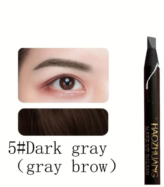 HAOZHUANG 풀 눈썹 연필 블랙 가죽 메이크업 와일드 라인 눈썹 연필 하드 코어 플랫 헤드 펜 화이트, 04 05 gray brow