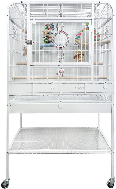 고객님들과 함께 만든 프리미엄 앵무새 새장 안전하며 먹이통 횃대가 포함, 03중대형, 1개, 화이트