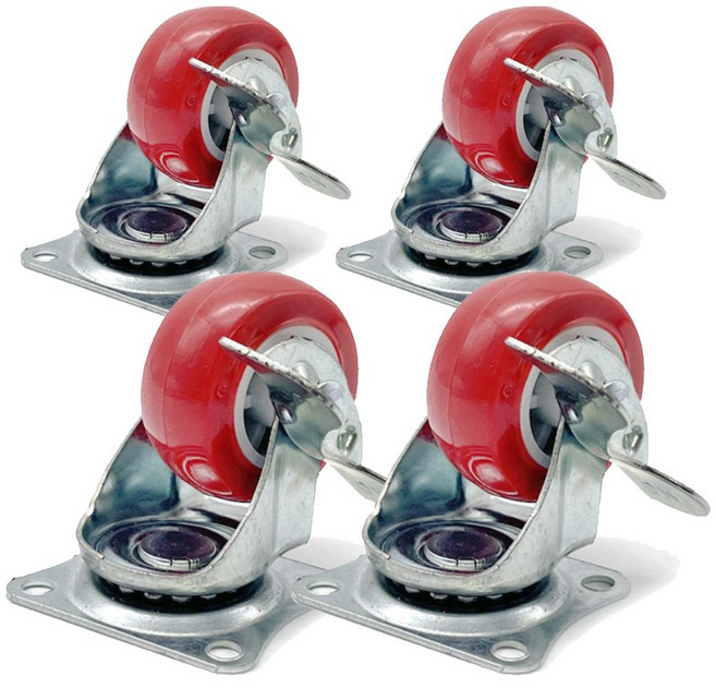 아이베란다 레드 우레탄 가구 바퀴 규격, 4개, 스토퍼회전바퀴 50mm JC