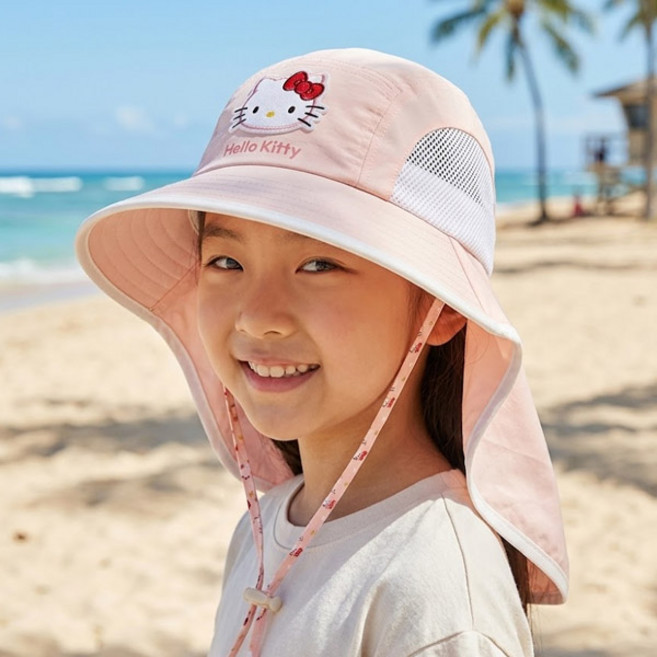 산리오 키티 쿨링 플랩햇 캐릭터즈 아동 챙넓은 목뒤가림 자외선차단 숲체험 햇빛차단 벙거지 모자