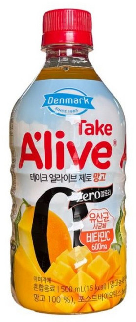 [동원] 덴마크 테이크 얼라이브 제로 망고, 500ml, 24개