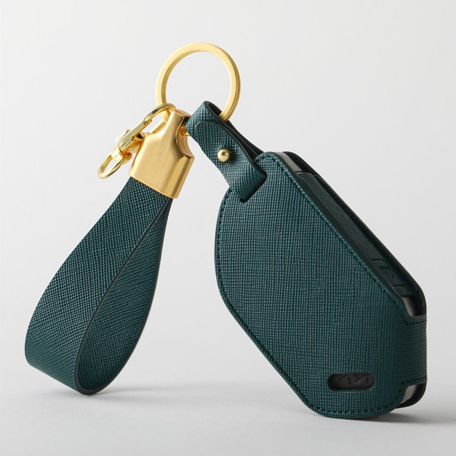 기아 호환 4버튼 더뉴모닝(2023.07~) 스마트키 가죽 키케이스 키링 키커버 차량용품 키홀더 (무료각인), 기아H, 그린