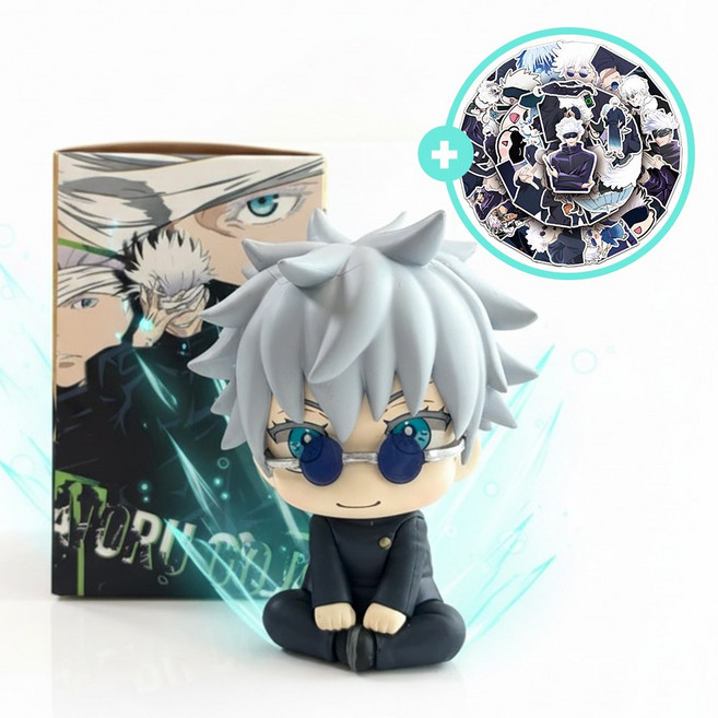 [박스포함] 주술회전 고죠 사토루 미니 피규어 일러스트 스티커 50장 굿즈 세트, 1개