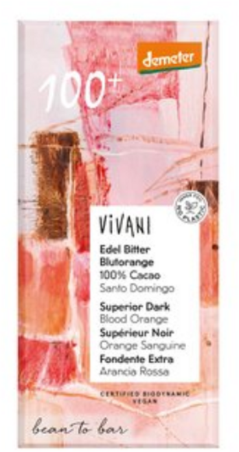 비바니 Vivani 카카오 100% 에델 비터 초콜릿 Blutorange, 1개, 90g