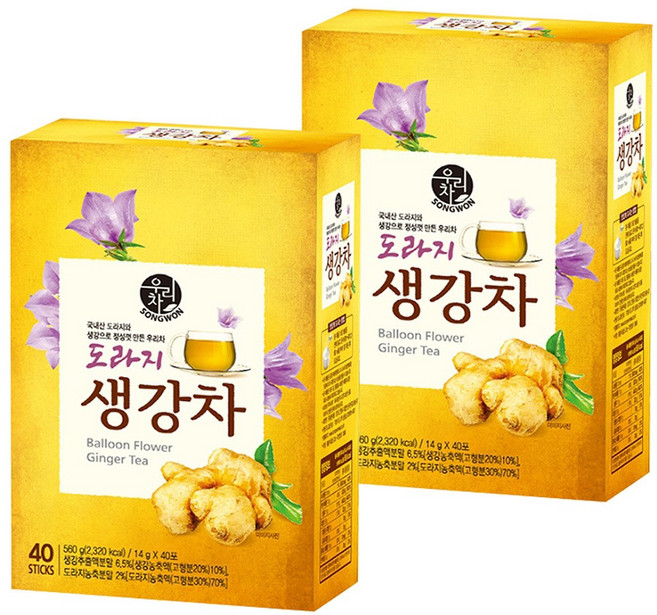 송원 우리차 도라지 생강차 80T (40Tx2개), 14g, 40개입, 2박스