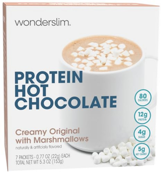 원더슬림 프로틴 핫 초콜릿 마시멜로 포함 핫 코코아 저당 Wonderslim Protein Hot Chocolate with Marshmallows Hot Cocoa Low, Chocolate w/ Marshmallows, 1개, 22g, 7