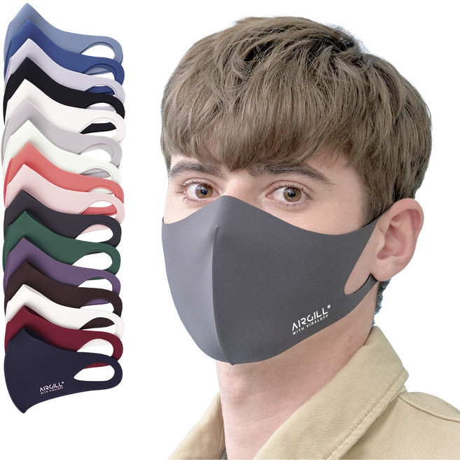 에어길 빨아쓰는 항균 자외선차단 귀 안아픈 편한 컬러 연예인 패션 마스크, 크림(블랙 로고), L, 단품, 1개, 1개입