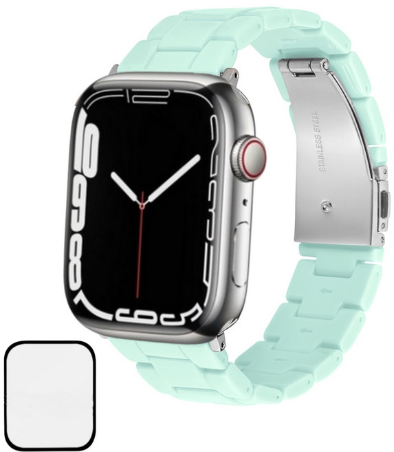 NUBASE 애플워치 호환 캔디 컬러 아크릴 메탈 스트랩 시계줄 조절기 포함, 민트, 1개