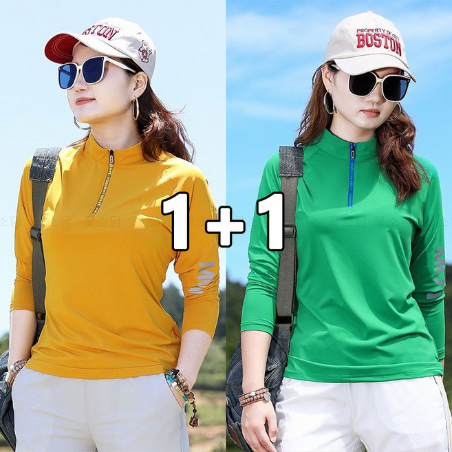 꽃소담 1+1 봄 여름 여성 반집업 긴팔 등산티 운동복 헬스복 소포츠 아웃도어 쿨 티셔츠 HXY26A682