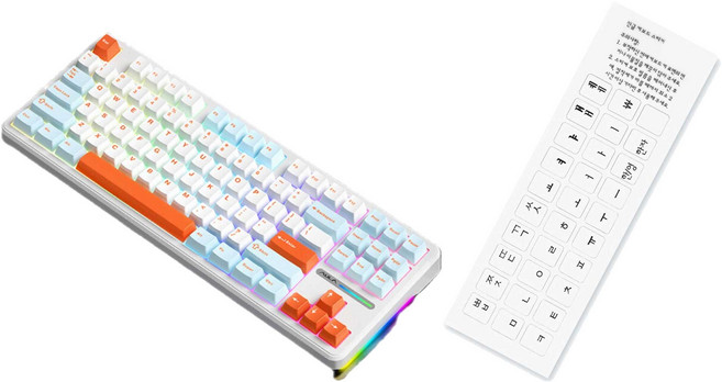 AULA F87 Pro 3모드 기계식 키보드 + FDUCE UV 전사 한글 키보드 스티커, 황축, 선셋 코스트 + 블랙