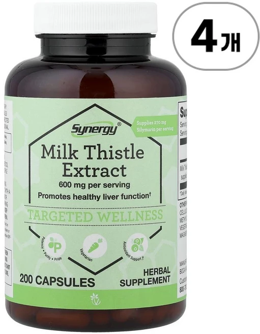비타코스트 시너지 밀크씨슬 추출물 300mg Vitacost Synergy® Milk Thistle Extract 300 mg 200정, 4개 - 쿠팡
