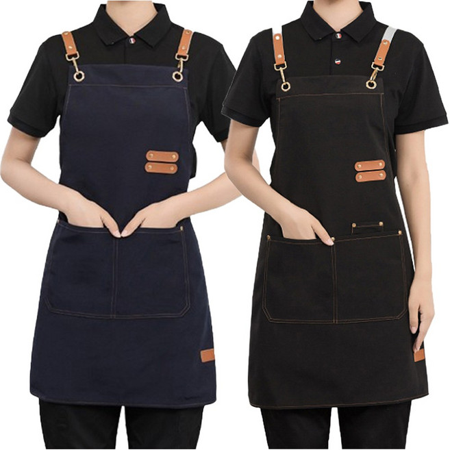 쭈니즈 앞치마 캔버스 바리스타 공방 카페 주방 미용 앞치마 가벼운, 네이비, 1개